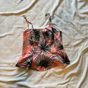 A New Day Pink and Green Palm Print Top